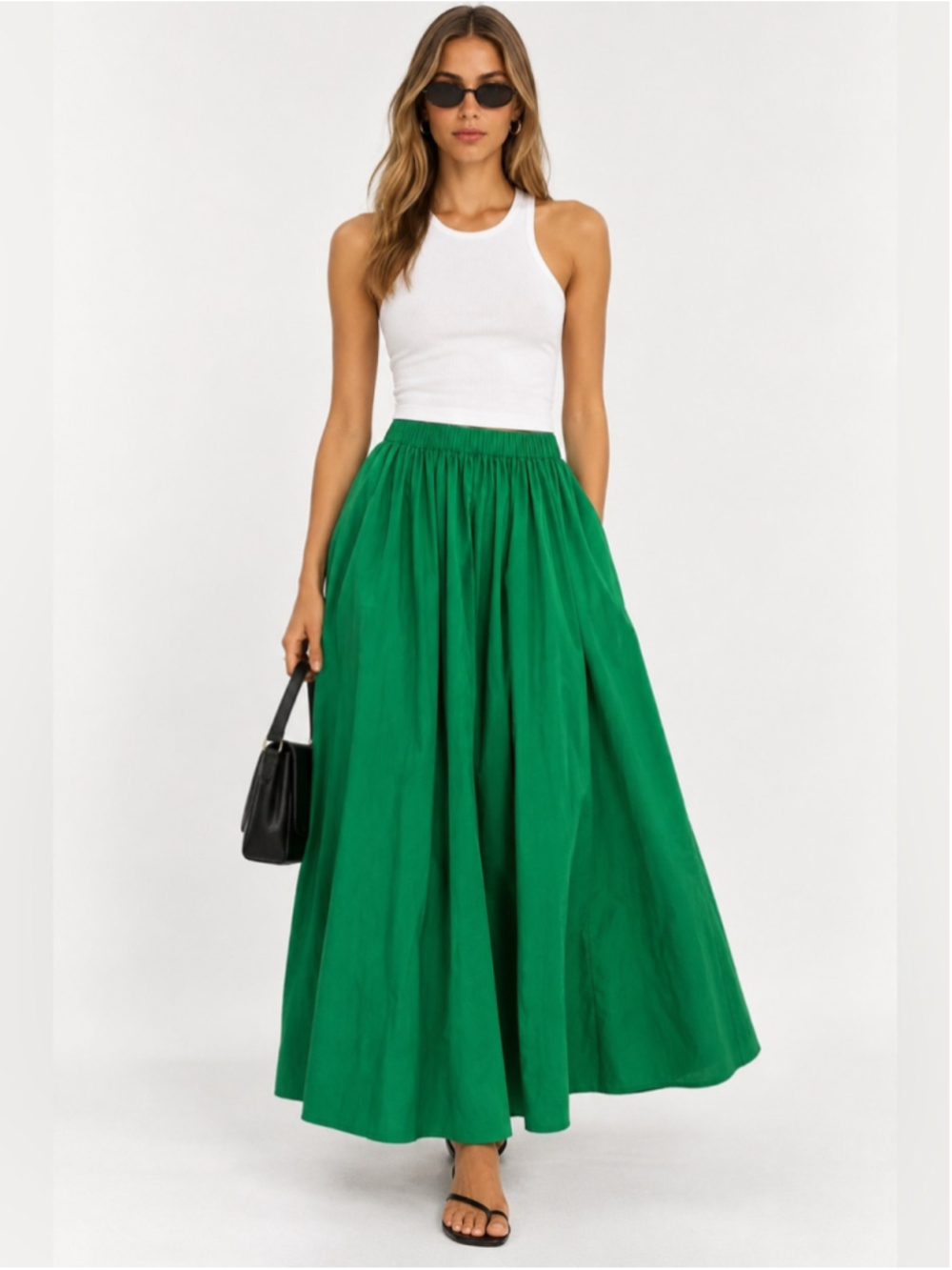 Commense Emerald Green Maxi Skirt with Gathered Waist nwt
